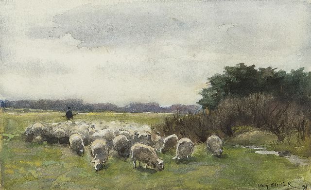 Willem Steelink jr. | A shepherd and his flock, watercolour on paper, 10.1 x 16.5 cm, signed l.r. and dated '99