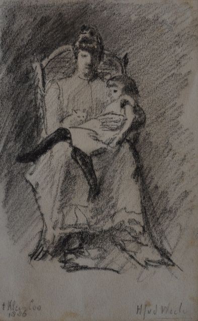 Weele H.J. van der | Mother and child; portrait of the artist's wife and their daughter, charcoal on paper 17.4 x 10.9 cm, signed l.r. and dated 1886