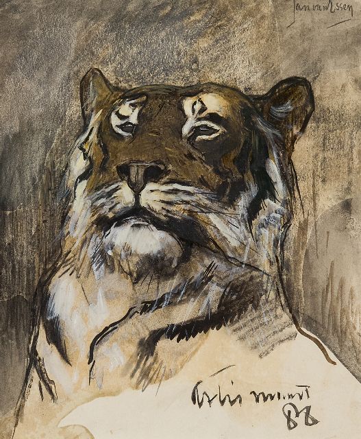 Essen J.C. van | Tiger in Artis zoo, Amsterdam, watercolour on paper 25.5 x 20.9 cm, signed u.r. and dated maart '88