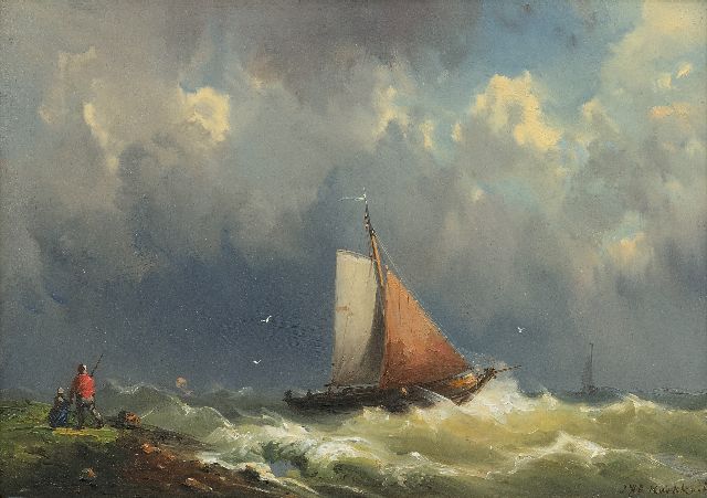 Jan H.B. Koekkoek | Sailing ships on a choppy sea, oil on panel, 23.1 x 32.7 cm, signed l.r.