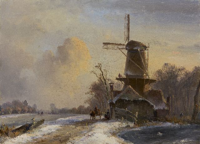 Johan Barthold Jongkind | A winter landscape with frozen canal, oil on panel, 21.3 x 29.5 cm, signed l.l. and dated '44