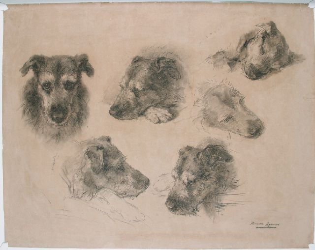 Henriette Ronner | Sketches of a dog, charcoal on paper, 76.4 x 96.3 cm, signed l.r.