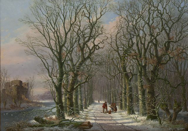 Anthony Andreas de Meijier | Figures on a country lane in winter, oil on panel, 51.7 x 73.4 cm, signed l.r.
