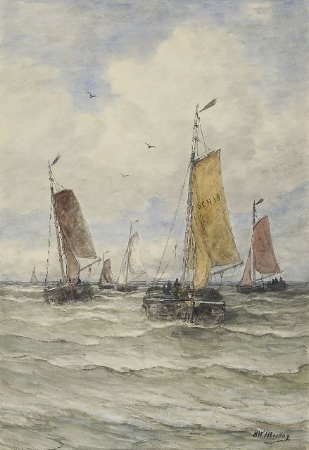 Hendrik Willem Mesdag | Fishing boats, Scheveningen, watercolour on paper, 76.6 x 52.2 cm, signed l.r.