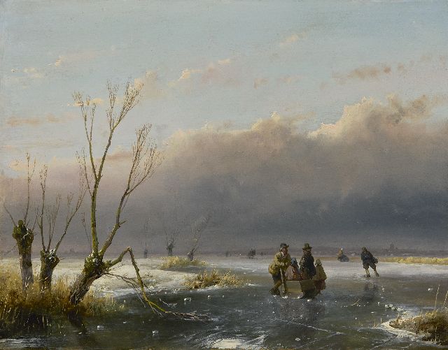 Andreas Schelfhout | Skaters in an extensive winter landscape, oil on panel, 21.1 x 26.9 cm, signed l.r. and dated '46