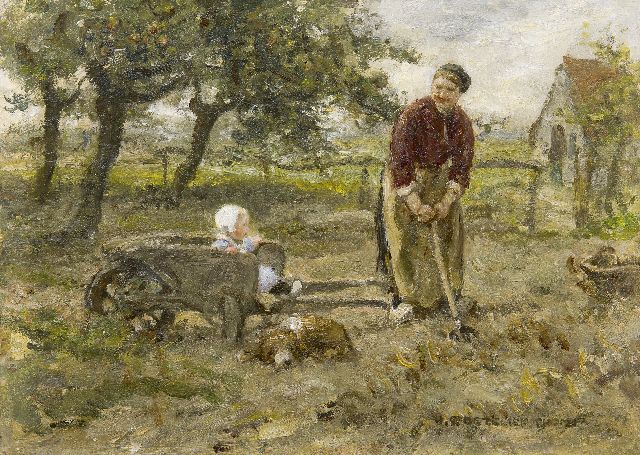 Zoetelief Tromp J.  | Gathering potatoes, oil on canvas 25.3 x 35.2 cm, signed l.r.