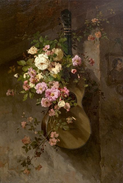 Roosenboom M.C.J.W.H.  | Roses on a Spanish guitar, oil on canvas 110.8 x 75.9 cm