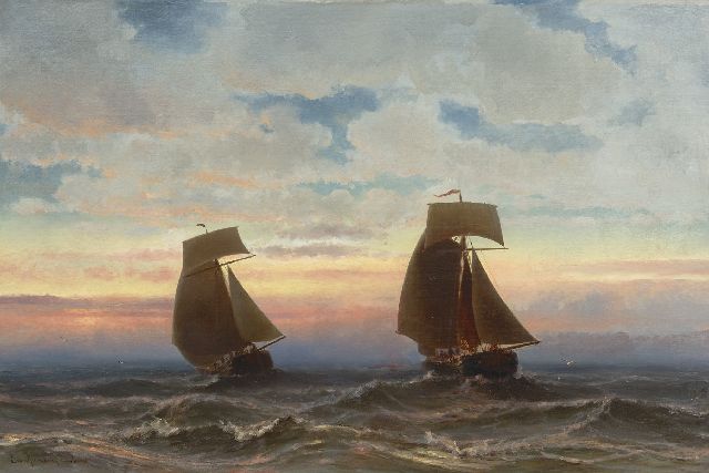 Heemskerck van Beest J.E. van | Sunset at sea, oil on canvas 79.5 x 120.4 cm, signed l.l.