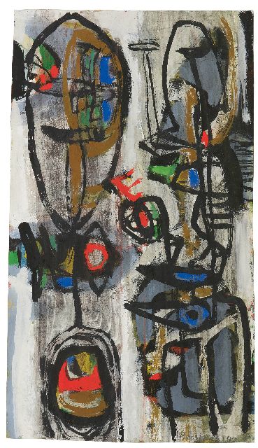 Anton Rooskens | Masks, watercolour and gouache on paper, 39.5 x 22.8 cm, signed l.r. and dated '49