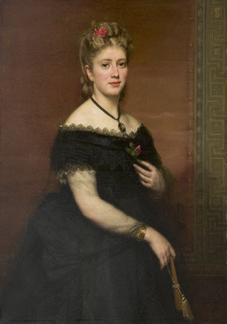 Ooms K.  | Portrait of a lady in a black silk dress, oil on canvas 104.3 x 75.6 cm, signed l.r. and dated 1872