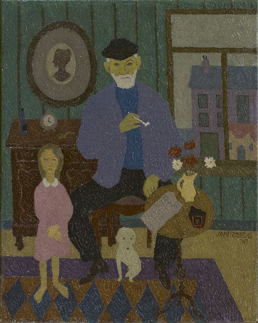 Jan Roëde | Grandfather and granddaughter, oil on canvas, 50.5 x 40.4 cm, signed l.r. and dated '43
