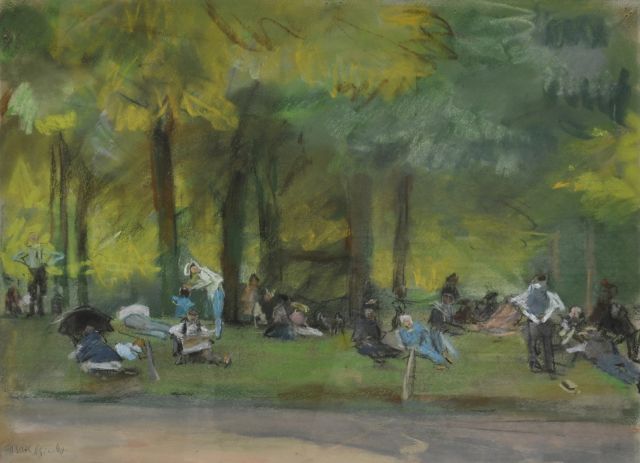 Isaac Israels | In the Bois de Boulogne, pastel on paper, 31.3 x 39.2 cm, signed l.l.