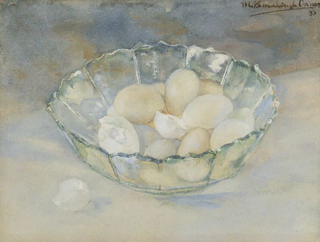 Kamerlingh Onnes M.  | Eggs in a crystal bowl, watercolour on paper 29.8 x 39.1 cm, signed u.r. and dated '93