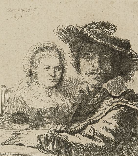 Rembrandt | Selfportrait with Saskia, etching on paper, 10.5 x 9.4 cm, signed u.l. in the plate and dated 1636 in the plate