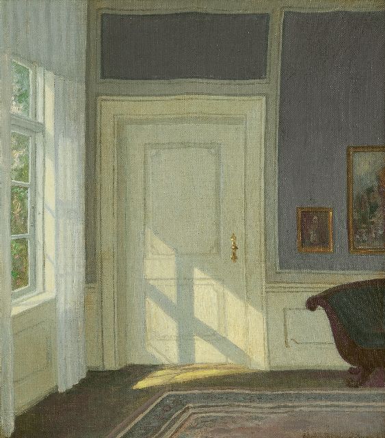 Henriksen W.  | Sunlit interior, oil on canvas 33.7 x 30.1 cm, signed l.r.