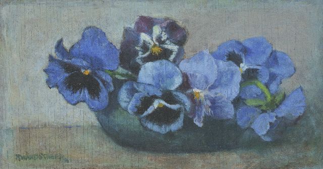 Marie Wandscheer | Blue pansies, oil on panel, 13.4 x 24.4 cm, signed l.l.