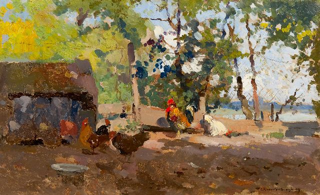 Cornelis Vreedenburgh | Poultry on a farmyard, oil on board, 30.2 x 48.8 cm, signed l.r. and dated '09