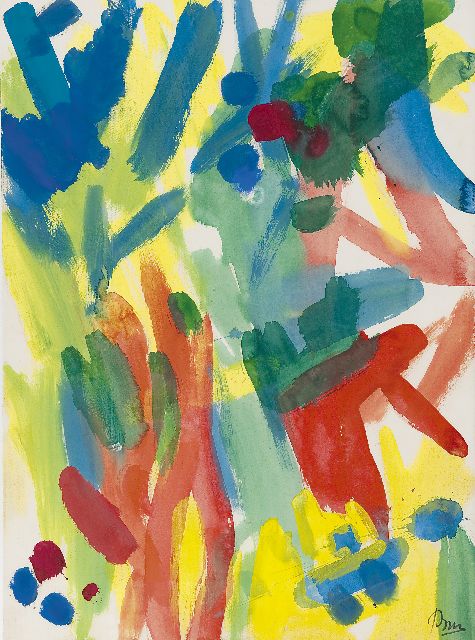 Gerrit Benner | Figures in the forest, acrylic on paper, 75.6 x 55.9 cm, signed l.r. and painted in 1960's