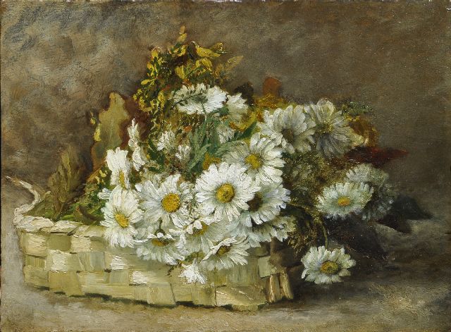 Onbekend | Daisies in a basket, oil on panel, 28.0 x 38.1 cm, ca 1920