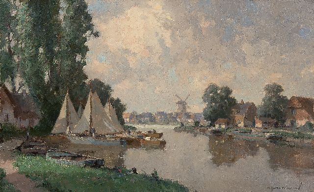 Gerard Delfgaauw | A river with moored sailing boats, oil on canvas, 50.4 x 80.4 cm, signed l.r. and on the stretcher