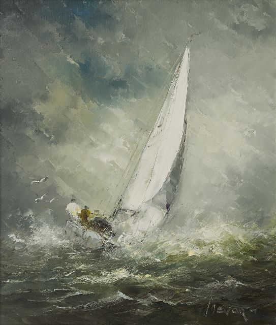 Jan Bévort | Yacht on a rough sea, oil on canvas, 70.2 x 60.7 cm, signed l.r.