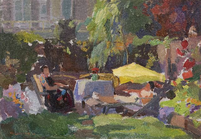 Henk van Leeuwen | A summer day in the garden, oil on canvas, 35.2 x 49.9 cm, signed l.l.