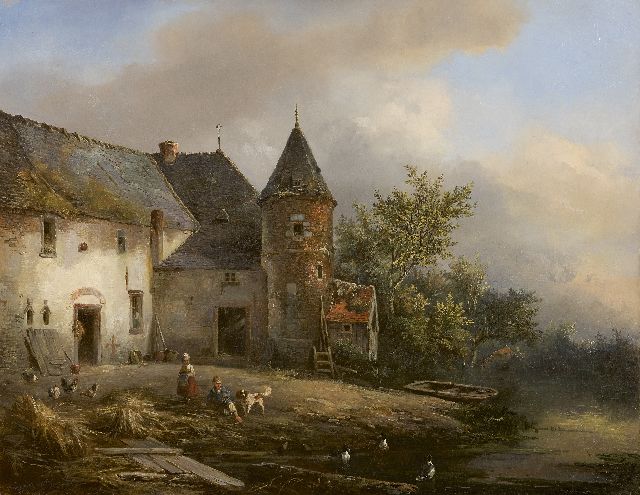 Willem George Wagner | Children playing on a farmyard, oil on panel, 61.0 x 77.1 cm, signed l.l.