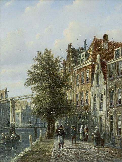 Johannes Franciscus Spohler | A sunlit canal with a drawbridge, oil on panel, 20.4 x 16.0 cm, signed l.r.