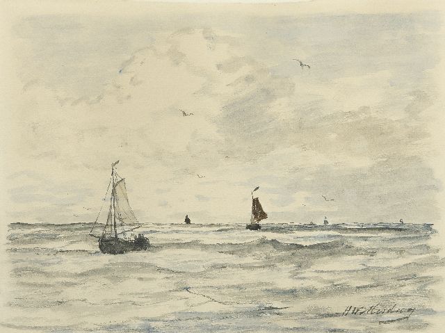 Hendrik Willem Mesdag | Fishing boats at sea, watercolour on paper, 23.7 x 31.0 cm, signed l.r.