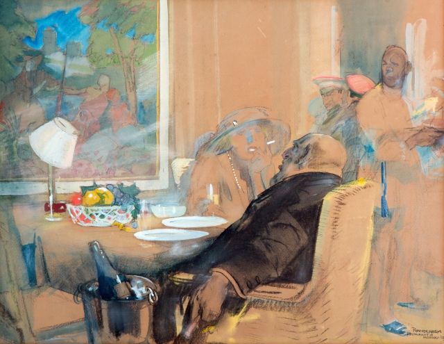 Hem P. van der | The supper, chalk and watercolour on paper 47.9 x 61.9 cm, signed l.r. and dated '12