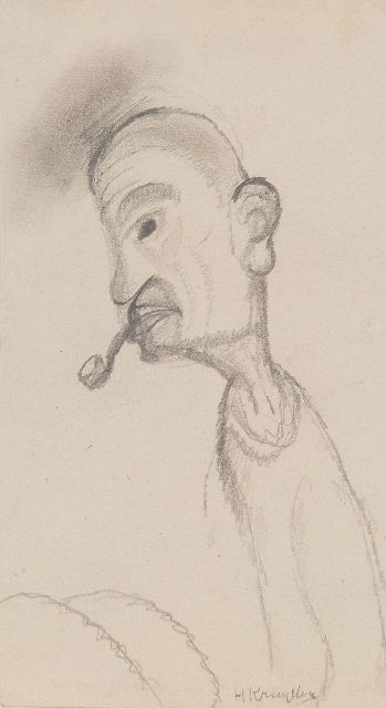 Herman Kruyder | Man with pipe, pencil on paper, 17.3 x 9.6 cm, signed l.r.