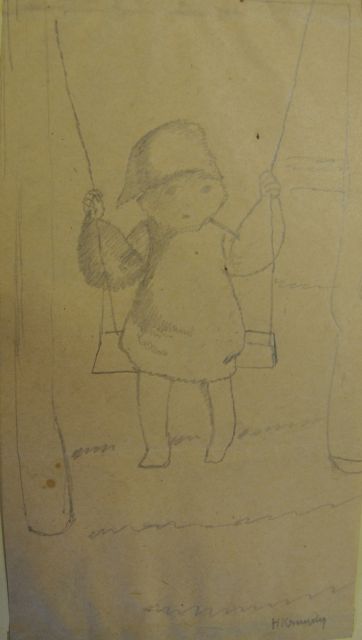 Herman Kruyder | Child on swing, pencil on paper, 21.9 x 11.7 cm, signed l.r.