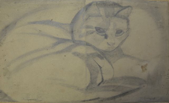 Herman Kruyder | Cat, pencil on paper, 14.9 x 25.0 cm, signed l.l. and l.r.