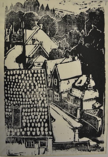 Herman Kruyder | Village scene (Blaricum), woodcut on Japanese paper, 21.5 x 14.5 cm
