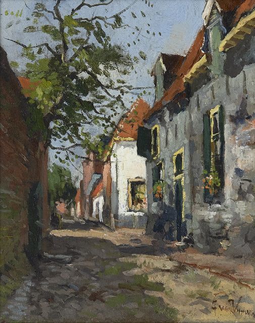 Jan van Vuuren | A sunny street in Elburg, oil on canvas, 24.6 x 19.7 cm, signed l.r.