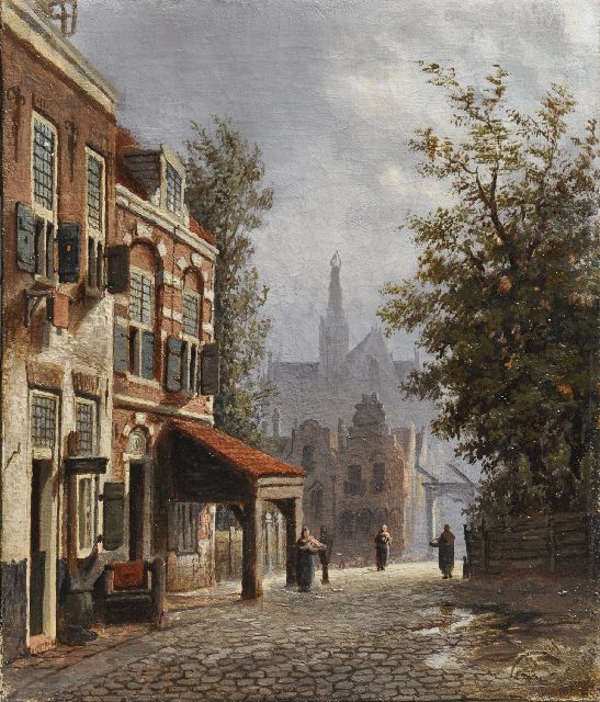Johannes Jacobus Mittertreiner | A sunny street, oil on canvas, 27.0 x 23.0 cm