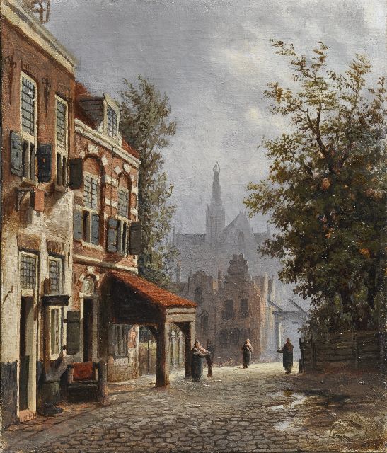 Mittertreiner J.J.  | A sunny street, oil on canvas 27.0 x 23.0 cm