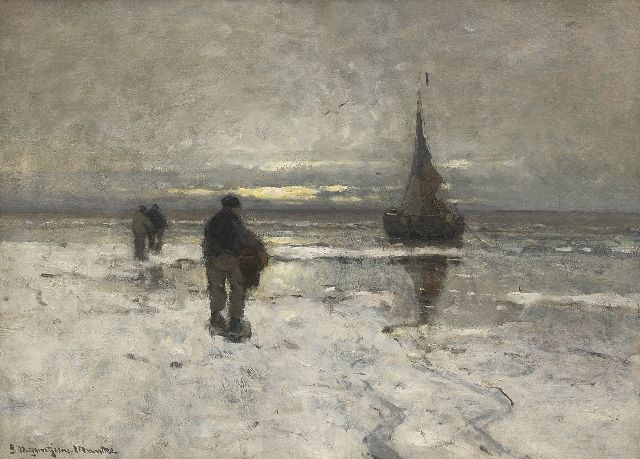 Munthe G.A.L.  | The beach in winter, oil on canvas 54.0 x 75.1 cm, signed l.l.