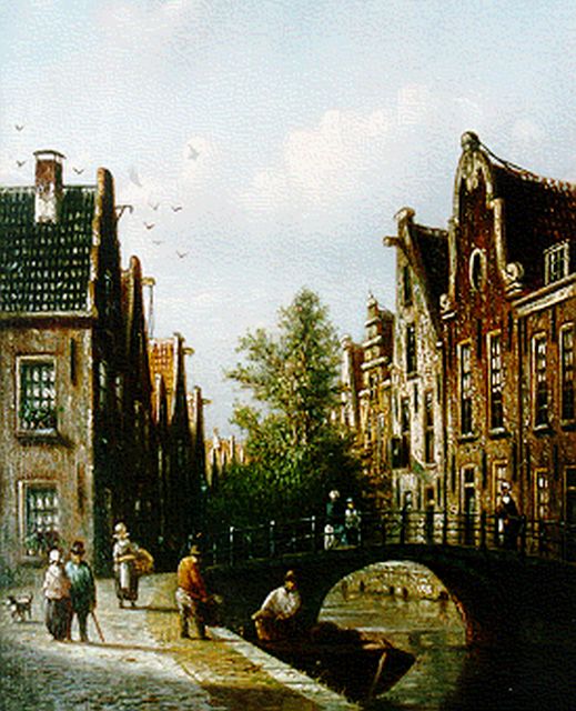 Johannes Franciscus Spohler | A canal view, Amsterdam, oil on panel, 20.5 x 16.0 cm, signed l.l.