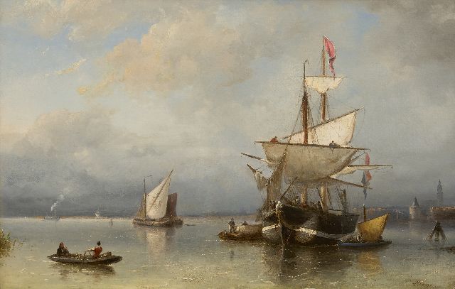 Nicolaas Riegen | Sailing ships on the IJ near Amsterdam, oil on canvas, 44.5 x 67.3 cm, signed l.r.