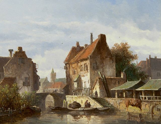 Eversen A.  | A town view with a canal, oil on panel 15.0 x 19.1 cm, signed l.l.