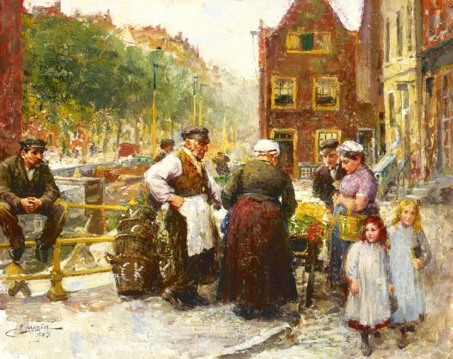 Madiol J.  | Jewish district, Amsterdam, oil on panel 36.7 x 46.0 cm, signed l.l. and dated 1905
