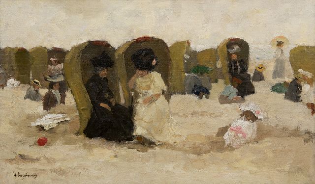 Floris Arntzenius | On the beach of Scheveningen, oil on canvas laid down on panel, 31.6 x 51.5 cm, signed l.l.