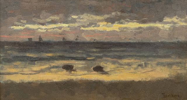 Théophile de Bock | Fishing boats at sea, oil on board, 21.3 x 38.5 cm, signed l.r.