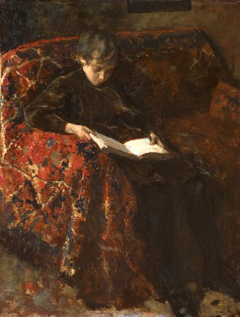 Kever J.S.H.  | A boy reading, oil on canvas 53.8 x 44.6 cm, signed u.r.