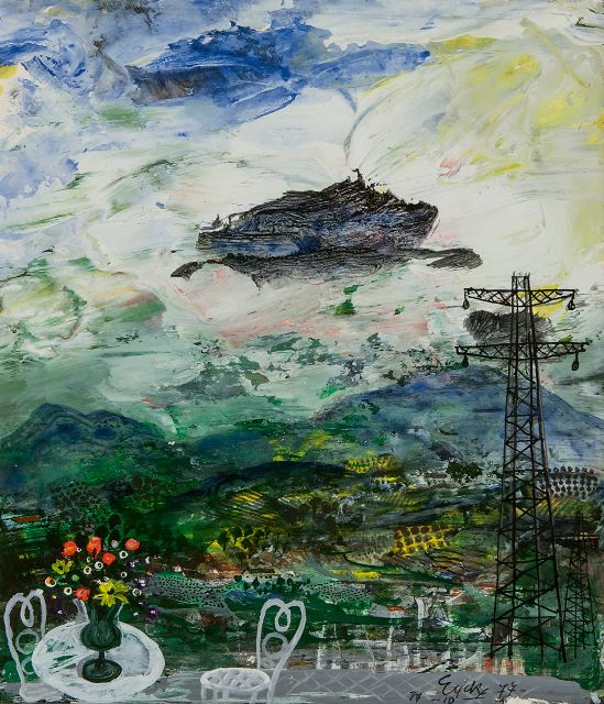 Charles Eyck | View on a hilly landscape, gouache on paper, 22.1 x 19.5 cm, signed l.r. and dated  14-10 '77