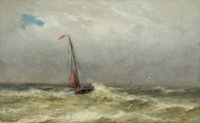 Laan G. van der | Fisching boat, oil on panel 20.1 x 32.5 cm, signed l.l.