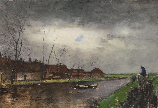 Petrus van der Velden | Along the towpath, watercolour on paper, 36.3 x 53.2 cm, signed l.r.