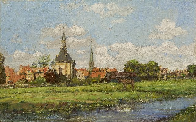Lehmann A.E.F.  | A view of Leidschendam with the Dorpskerk, oil on canvas 30.0 x 46.0 cm, signed l.l.