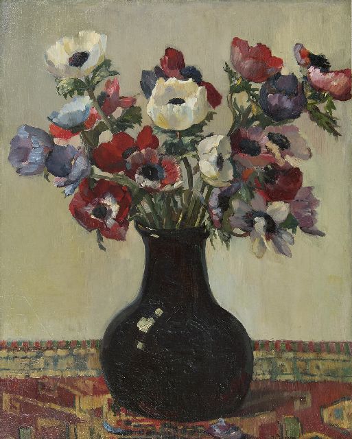 Piet Groen | Anemones, oil on canvas laid down on panel, 51.0 x 41.0 cm, signed l.r.
